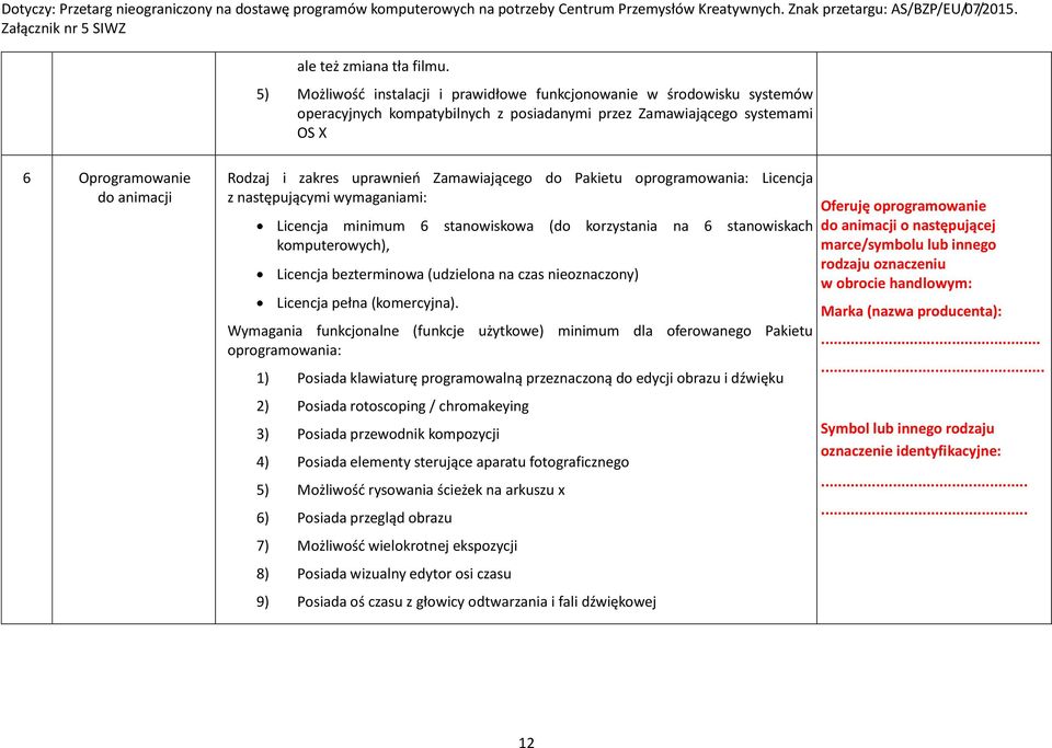 uprawnień Zamawiającego do Pakietu oprogramowania: Licencja z następującymi wymaganiami: Licencja minimum 6 stanowiskowa (do korzystania na 6 stanowiskach komputerowych), Licencja bezterminowa