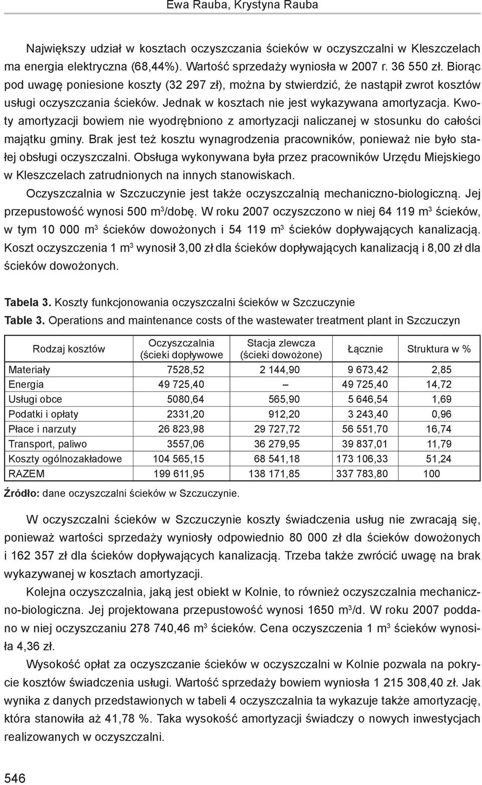 Kwoty amortyzacji bowiem nie wyodrębniono z amortyzacji naliczanej w stosunku do całości majątku gminy. Brak jest też kosztu wynagrodzenia pracowników, ponieważ nie było stałej obsługi oczyszczalni.