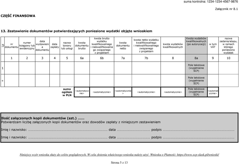 dokumentu brutto kwota brutto wydatku kwalifikowalnego i niekwalifikowalne go związanego z projektem kwota dokumentu netto kwota netto wydatku kwalifikowalnego i niekwalifikowalnego związanego z