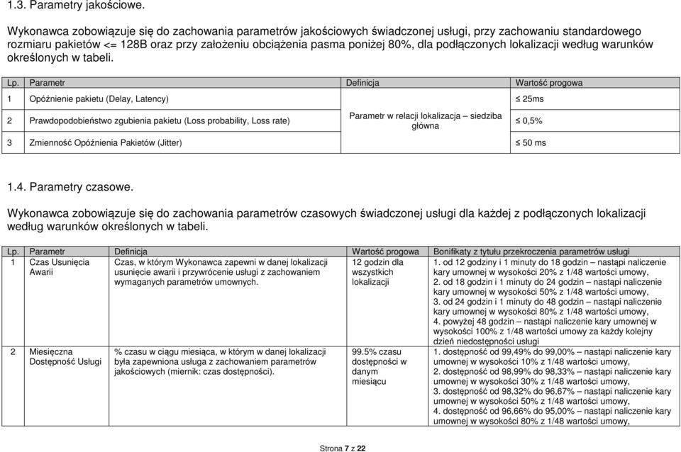 podłączonych lokalizacji według warunków określonych w tabeli. Lp.