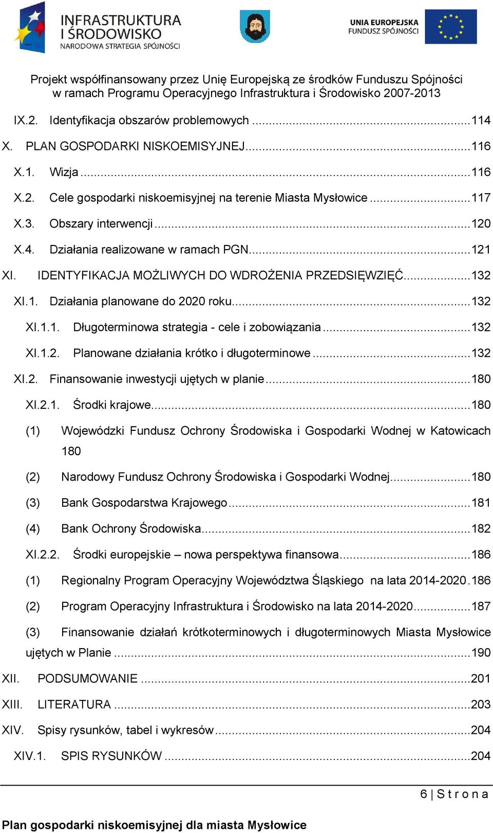 .. 32 XI..2. Planowane działania krótko i długoterminowe... 32 XI.2. Finansowanie inwestycji ujętych w planie... 80 XI.2.. Środki krajowe.