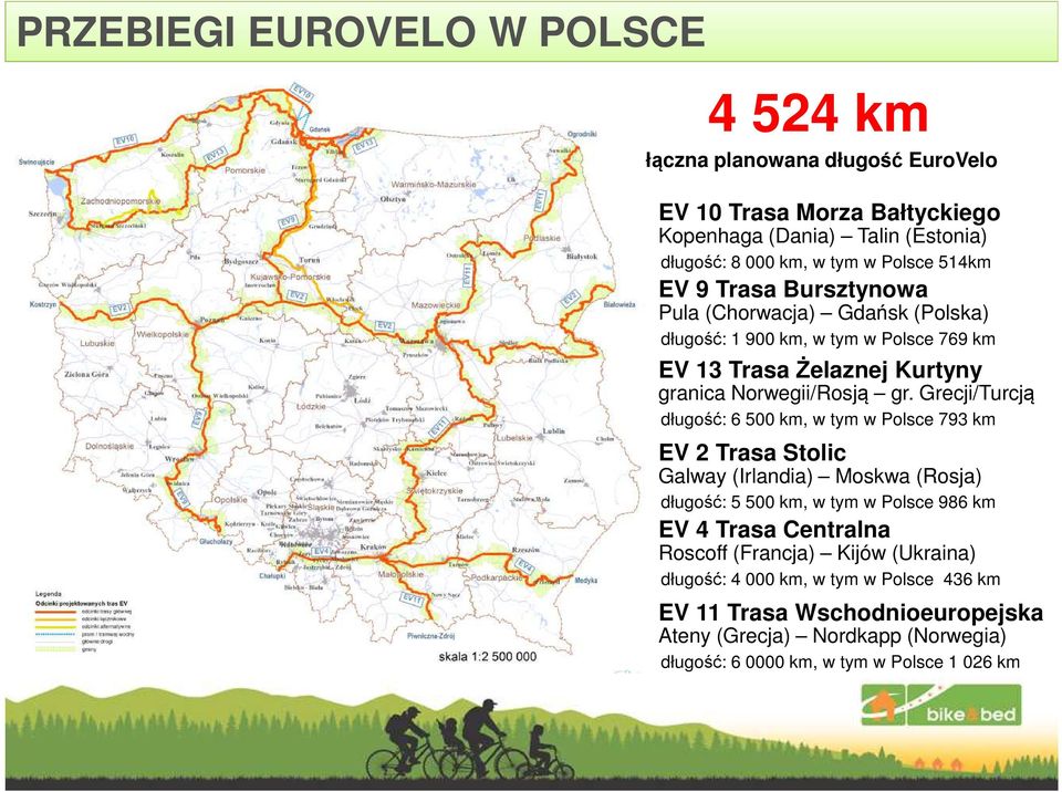 Grecji/Turcją długość: 6 500 km, w tym w Polsce 793 km EV 2 Trasa Stolic Galway (Irlandia) Moskwa (Rosja) długość: 5 500 km, w tym w Polsce 986 km EV 4 Trasa Centralna