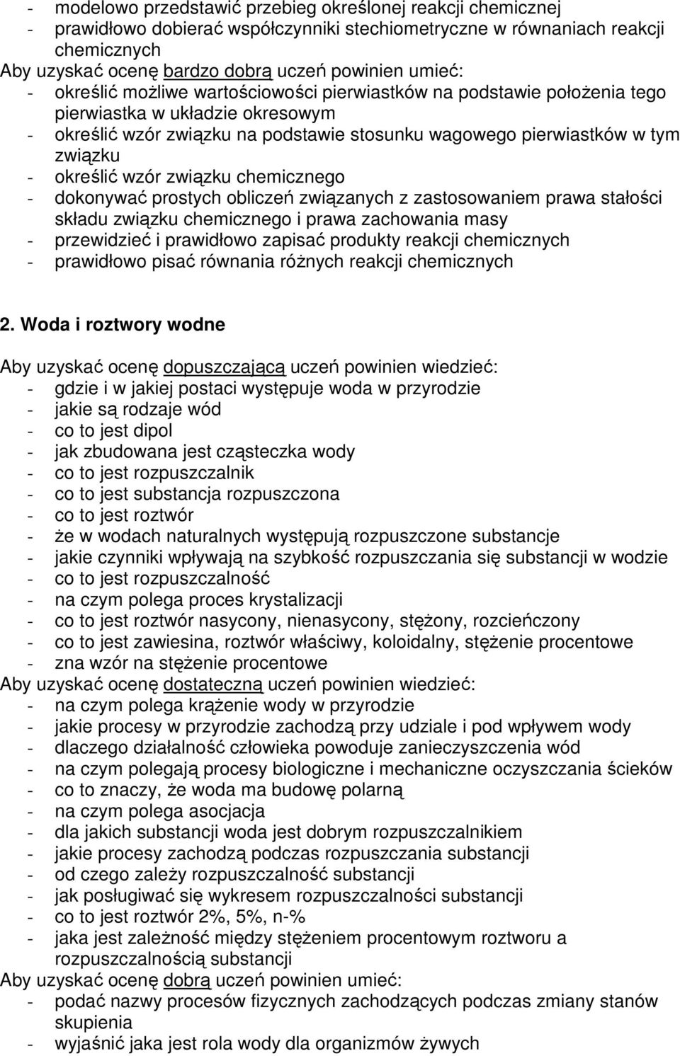 określić wzór związku chemicznego - dokonywać prostych obliczeń związanych z zastosowaniem prawa stałości składu związku chemicznego i prawa zachowania masy - przewidzieć i prawidłowo zapisać