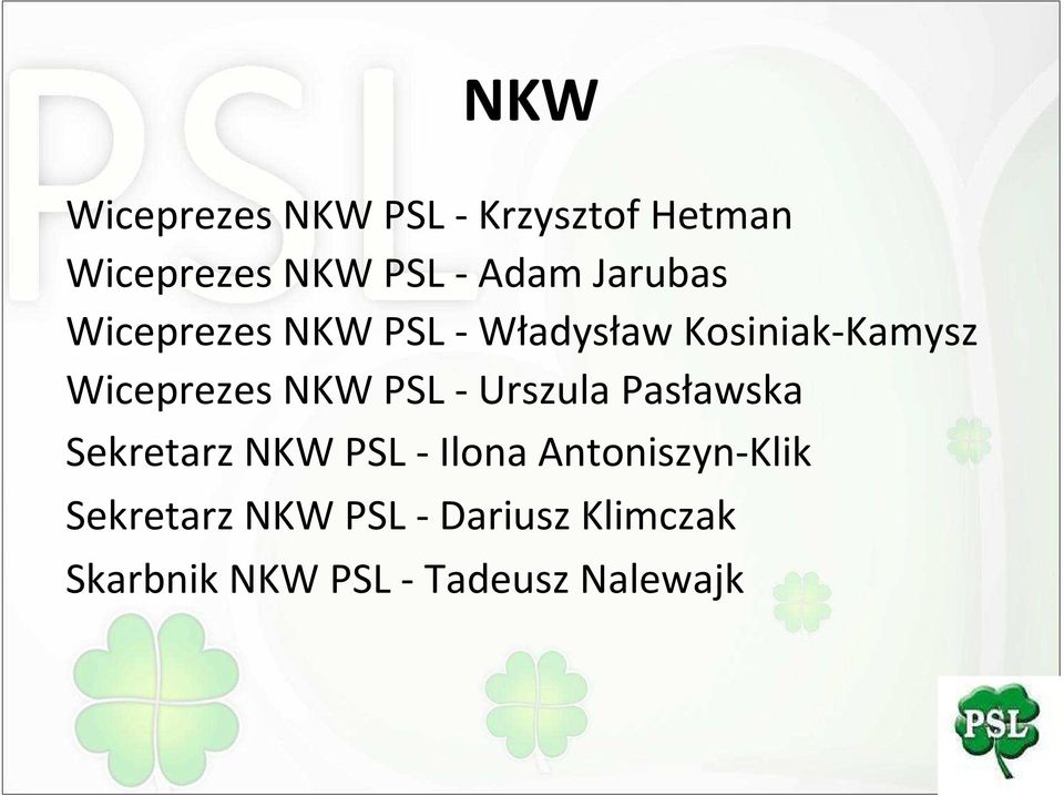 NKW PSL -Urszula Pasławska Sekretarz NKW PSL - Ilona