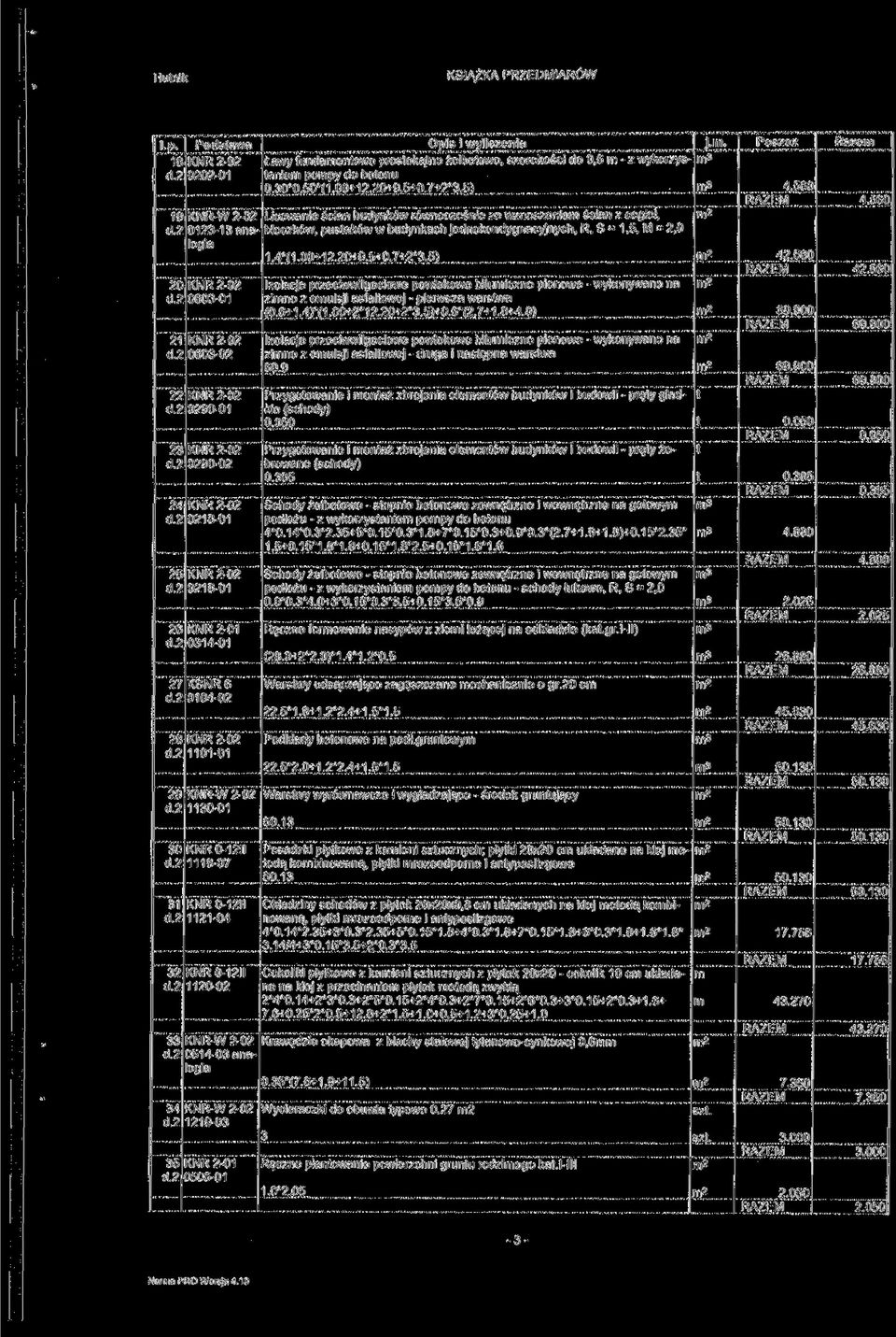 2 KNR-W 2-2 Licowanie ścian budynków równocześnie ze wznoszenie ścian z cegie, 1 23-1 3 ana-bloczkówlogia pusaków w budynkach jednokondygnacyjnych, R, S = 1,5, M = 2, 1.4*(1. +12.2+9.5+.7+2*3.