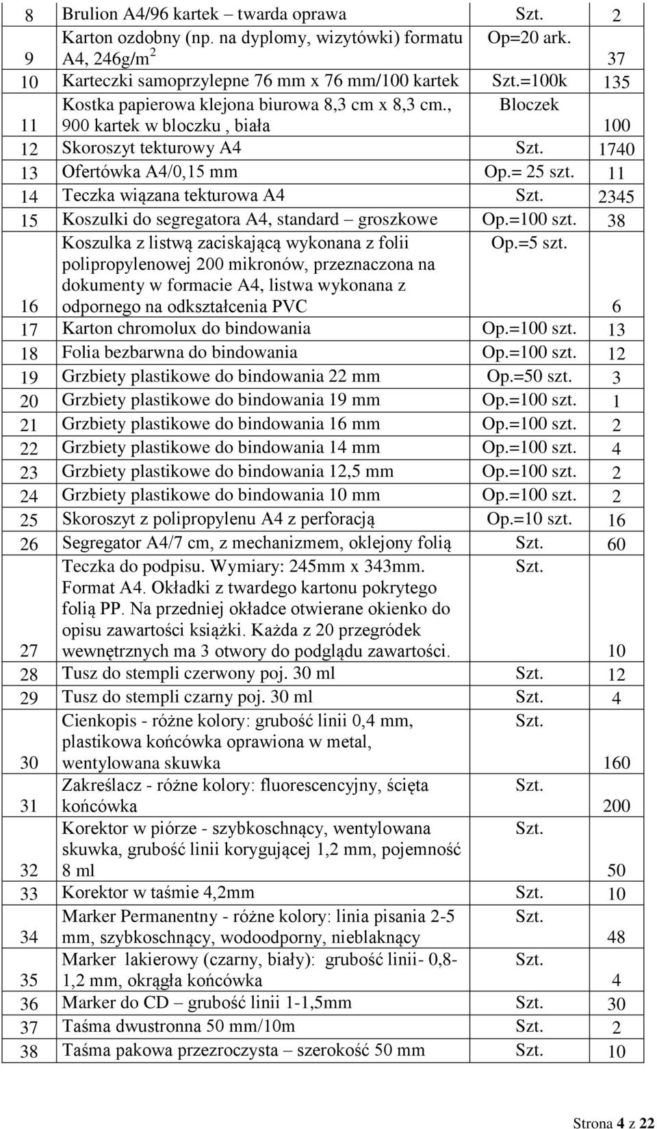 , 900 kartek w bloczku, biała Bloczek 100 12 Skoroszyt tekturowy A4 1740 13 Ofertówka A4/0,15 mm Op.= 25 szt.