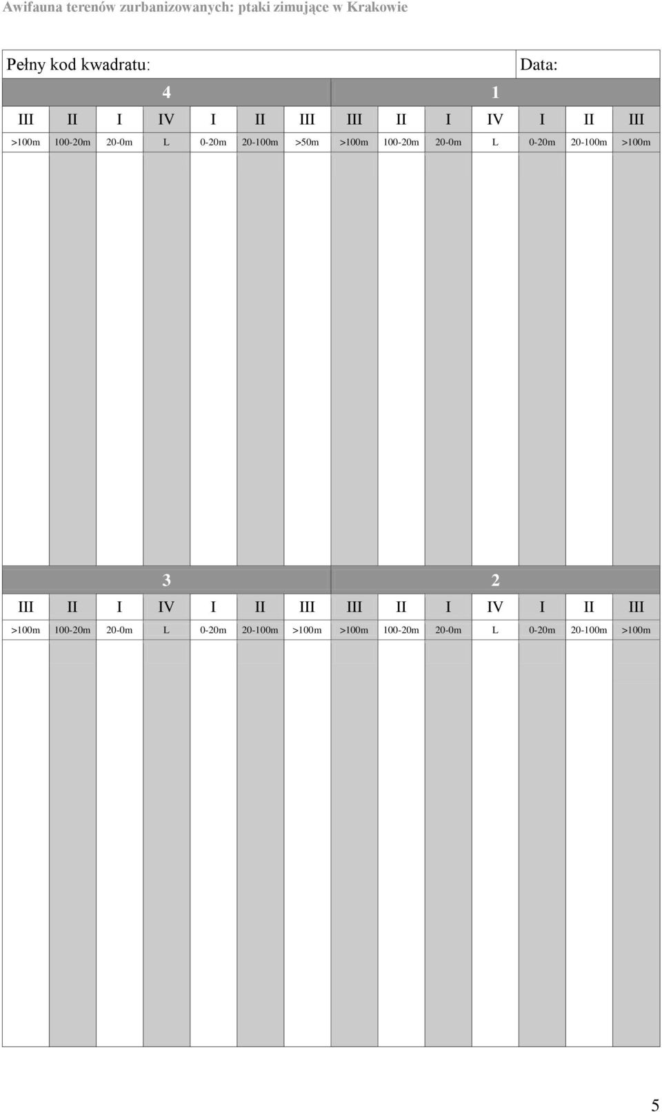 20-100m >100m 3 2 III II I IV I II III III II I IV I II III >100m