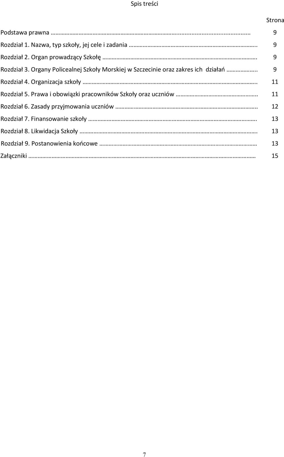 . 9 Rozdział 4. Organizacja szkoły.. 11 Rozdział 5. Prawa i obowiązki pracowników Szkoły oraz uczniów.. 11 Rozdział 6.