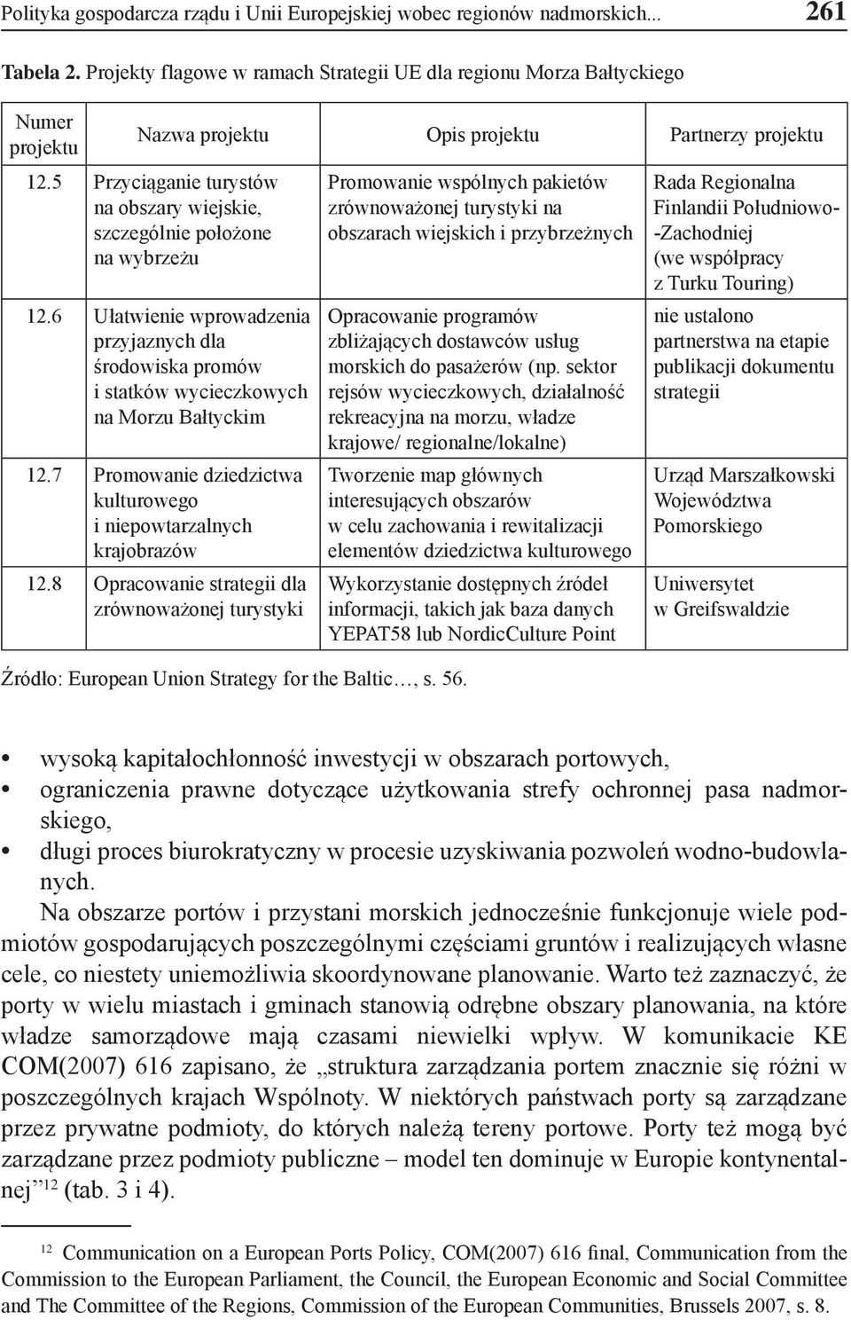 5 Przyciąganie turystów na obszary wiejskie, szczególnie położone na wybrzeżu 12.6 Ułatwienie wprowadzenia przyjaznych dla środowiska promów i statków wycieczkowych na Morzu Bałtyckim 12.