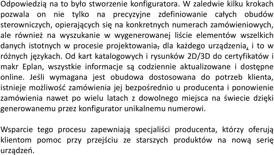 wygenerowanej liście elementów wszelkich danych istotnych w procesie projektowania, dla każdego urządzenia, i to w różnych językach.