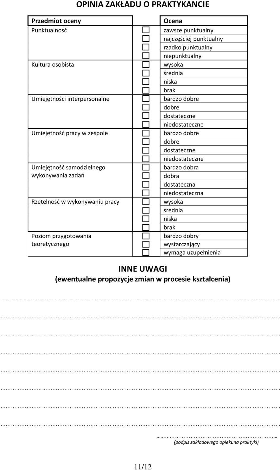 wysoka średnia niska brak bardzo dobre dobre dostateczne niedostateczne bardzo dobre dobre dostateczne niedostateczne bardzo dobra dobra dostateczna niedostateczna