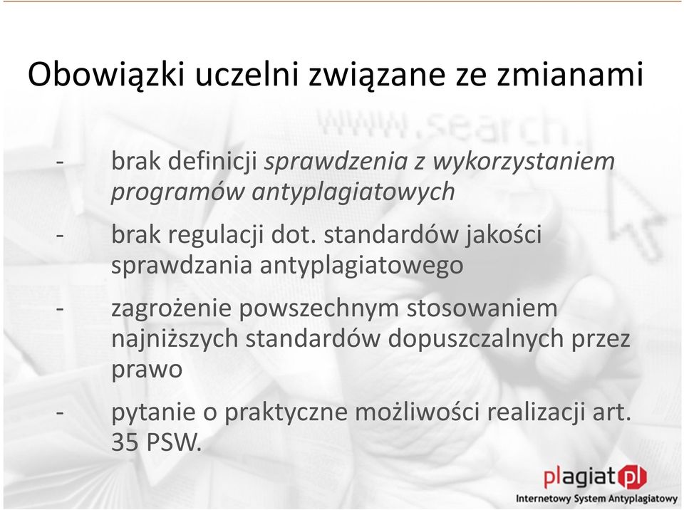 standardów jakości sprawdzania antyplagiatowego - zagrożenie powszechnym