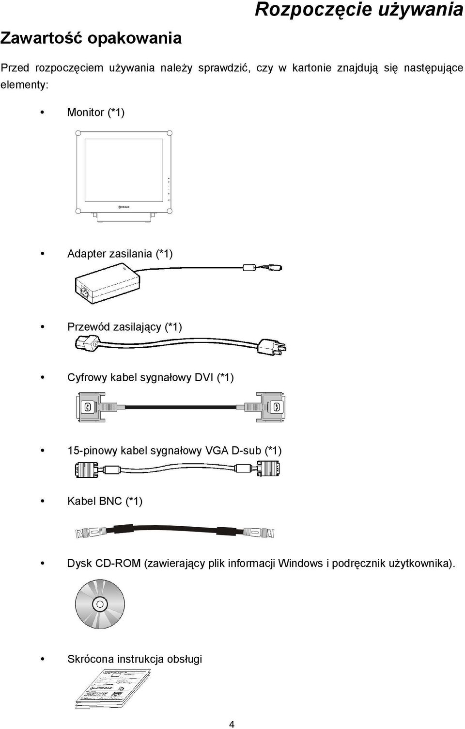 zasilający (*1) Cyfrowy kabel sygnałowy DVI (*1) 15-pinowy kabel sygnałowy VGA D-sub (*1) Kabel