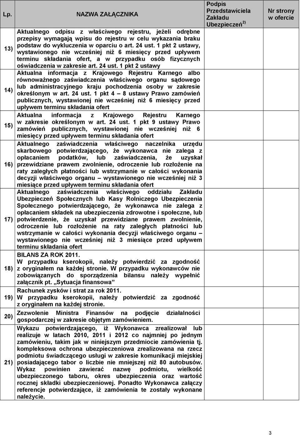 1 pkt 2 ustawy, wystawionego nie wcześniej niŝ 6 miesięcy przed upływem terminu składania ofert, a w przypadku osób fizycznych oświadczenia w zakresie art. 24 ust.