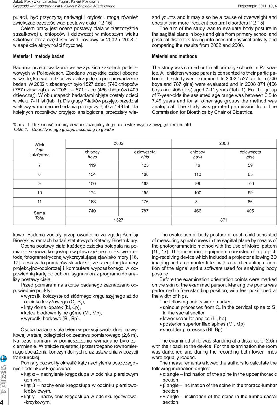 w aspekcie aktywności fizycznej. Materiał i metody badań and youths and it may also be a cause of overweight and obesity and more frequent postural disorders [12-15].