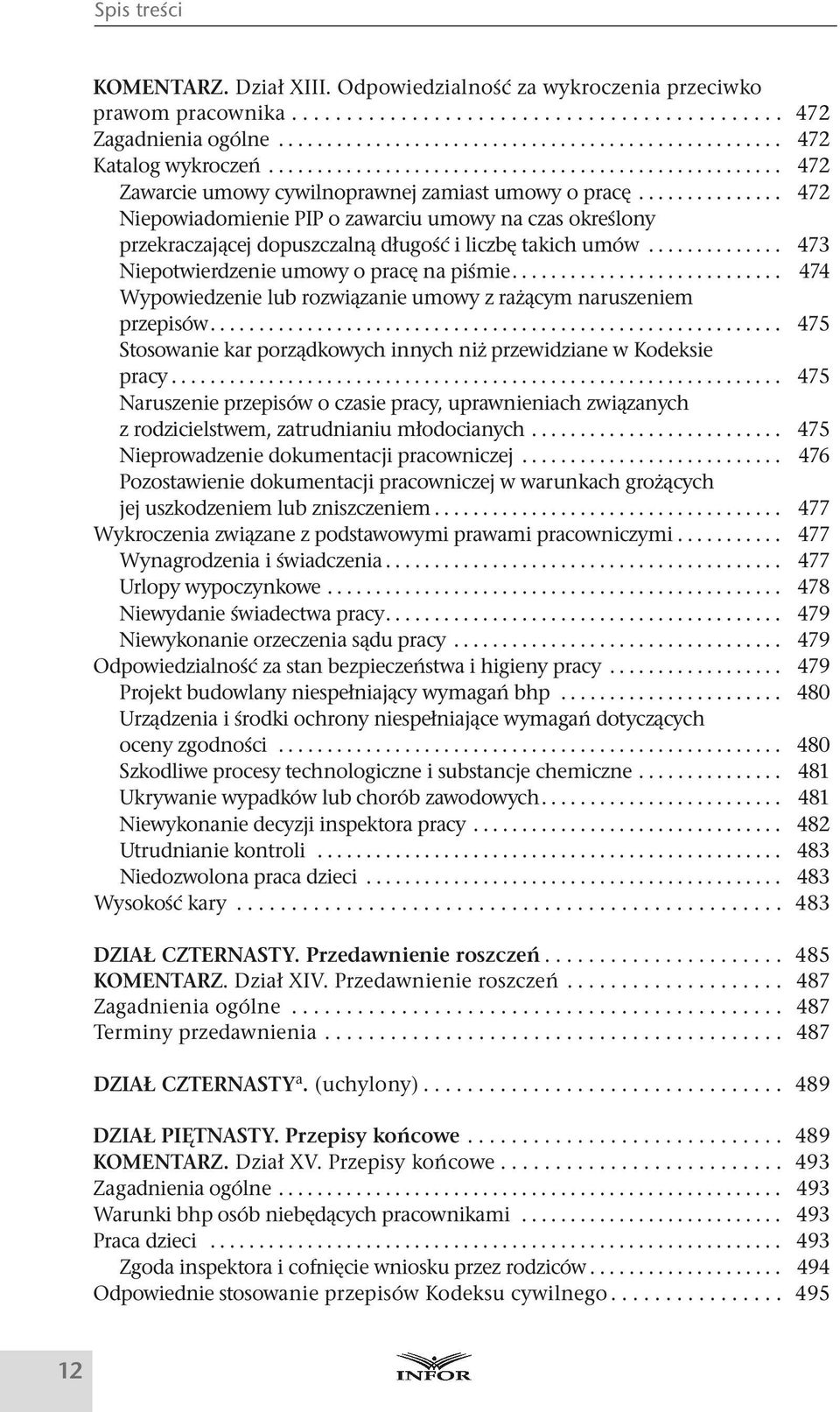 .. 473 Niepotwierdzenie umowy o pracę na piśmie... 474..Wypowiedzenie lub rozwiązanie umowy z rażącym naruszeniem. przepisów... 475..Stosowanie kar porządkowych innych niż przewidziane w Kodeksie.