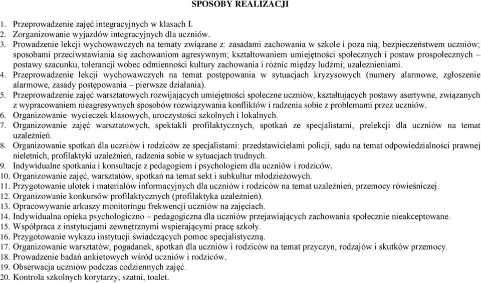 umiejętności społecznych i postaw prospołecznych postawy szacunku, tolerancji wobec odmienności kultury zachowania i różnic między ludźmi; uzależnieniami. 4.