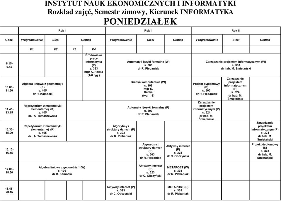 Racka Automaty i języki formalne informatycznym (W) informatycznym informatycznym