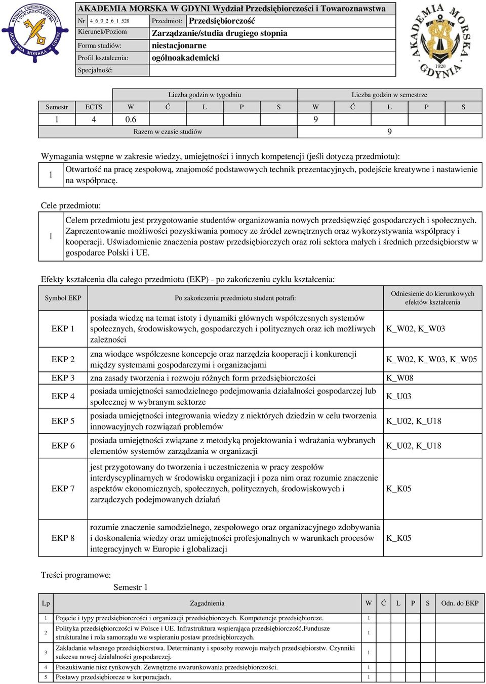 6 9 Razem w czasie studiów 9 Wymagania wstępne w zakresie wiedzy, umiejętności i innych kompetencji (jeśli dotyczą przedmiotu): Otwartość na pracę zespołową, znajomość podstawowych technik