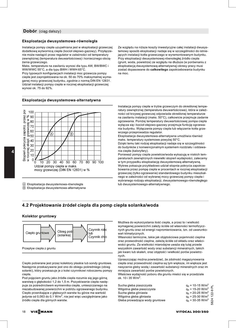 temperatura na zasilaniu wynosi dla typu AW, BW/BWC i WW/WWC 55 C, a dla typu BWH i WWH 65 C. Przy typowych konfiguracjach instalacji moc grzewcza pompy ciepła jest zaprojektowana na ok.