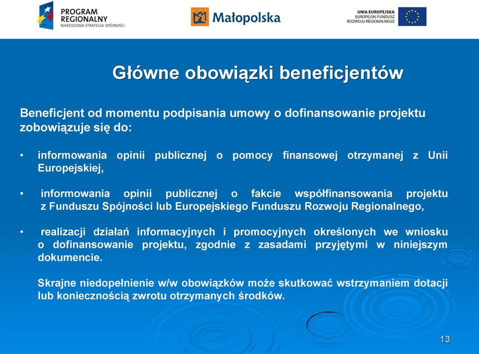 Europejskiego Funduszu Rozwoju Regionalnego, realizacji działań informacyjnych i promocyjnych określonych we wniosku o dofinansowanie projektu, zgodnie z