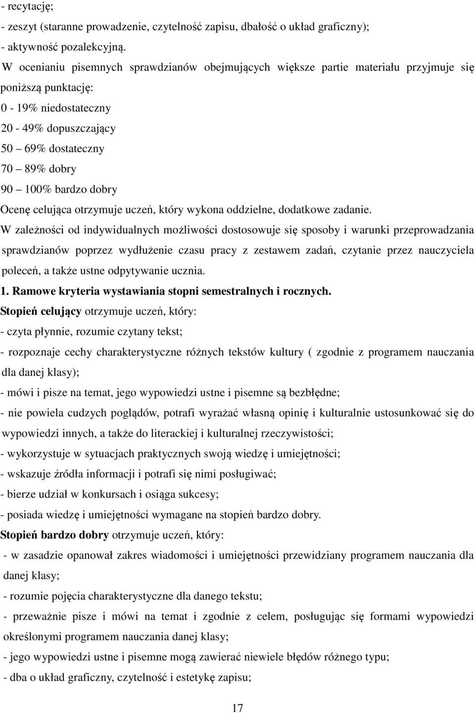 dobry Ocenę celująca otrzymuje uczeń, który wykona oddzielne, dodatkowe zadanie.