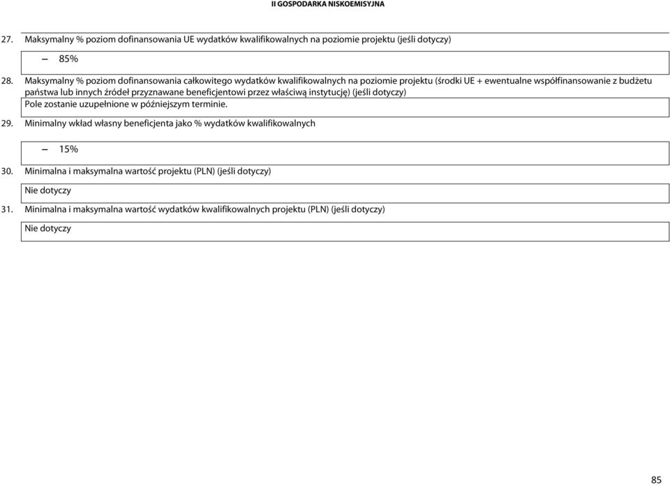 źródeł przyznawane beneficjentowi przez właściwą instytucję) (jeśli dotyczy) Pole zostanie uzupełnione w późniejszym terminie. 29.