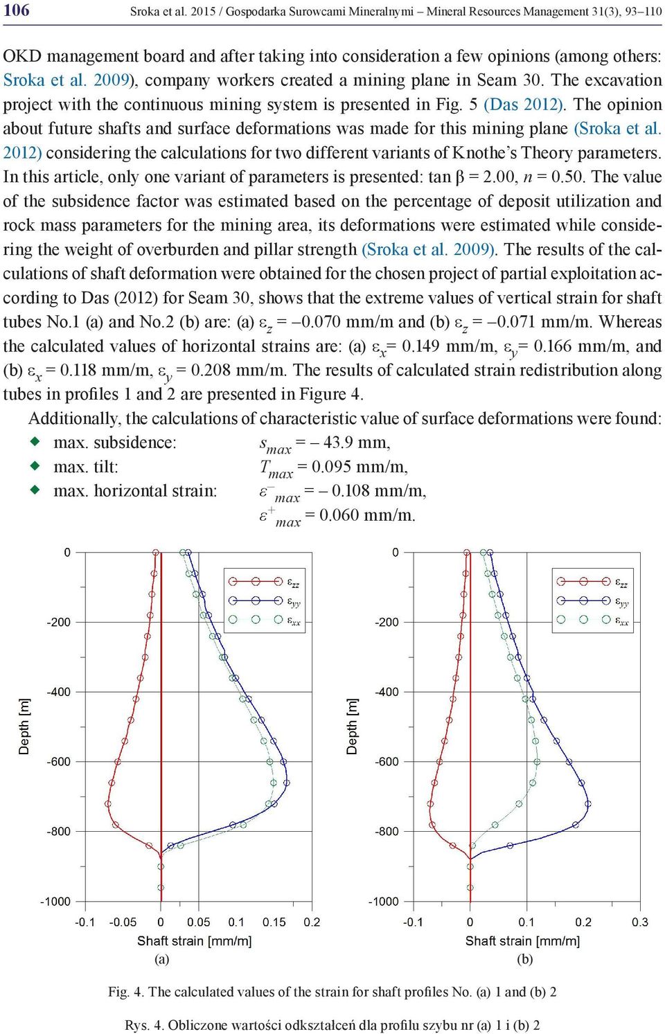 The opinion about future shafts and surface deformations was made for this mining plane (Sroka et al. 2012) considering the calculations for two different variants of Knothe s Theory parameters.