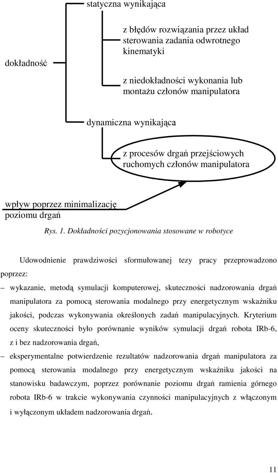 . Dokładnośc pozycjonowana stosowane w obotyce Udowodnene pawdzwośc sfomułowanej tezy pacy pzepowadzono popzez: wykazane, metodą symulacj komputeowej, skutecznośc nadzoowana dgań manpulatoa za pomocą