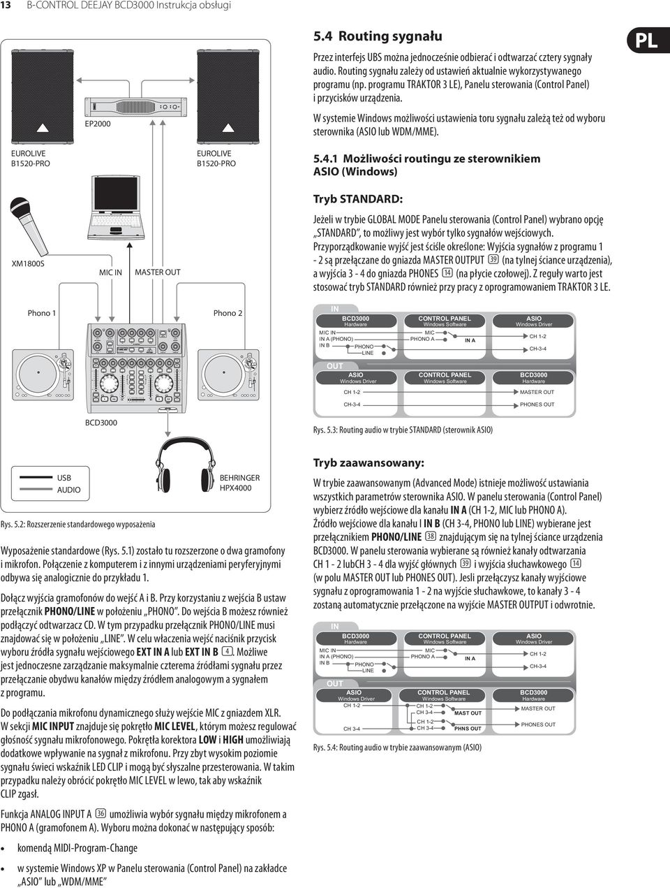 W systemie Windows możliwości ustawienia toru sygnału zależą też od wyboru sterownika (ASIO lub WDM/MME). EUROLIVE B1520-PRO EUROLIVE B1520-PRO 5.4.