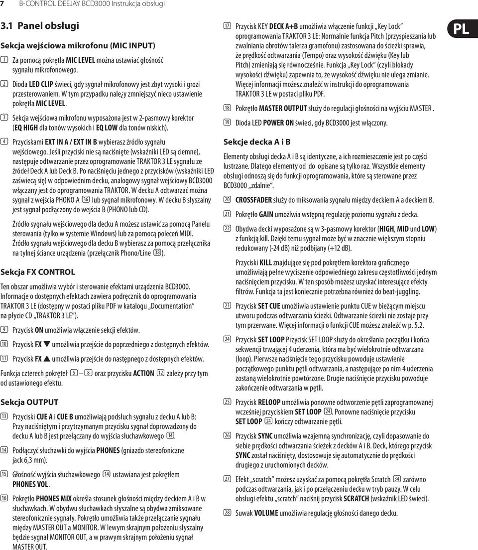 (3) Sekcja wejściowa mikrofonu wyposażona jest w 2-pasmowy korektor (EQ HIGH dla tonów wysokich i EQ LOW dla tonów niskich). (4) Przyciskami EXT IN A / EXT IN B wybierasz źródło sygnału wejściowego.