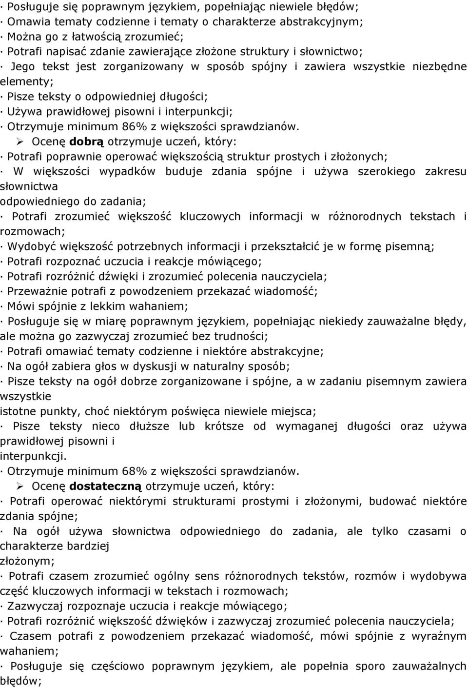 minimum 86% z większości sprawdzianów.