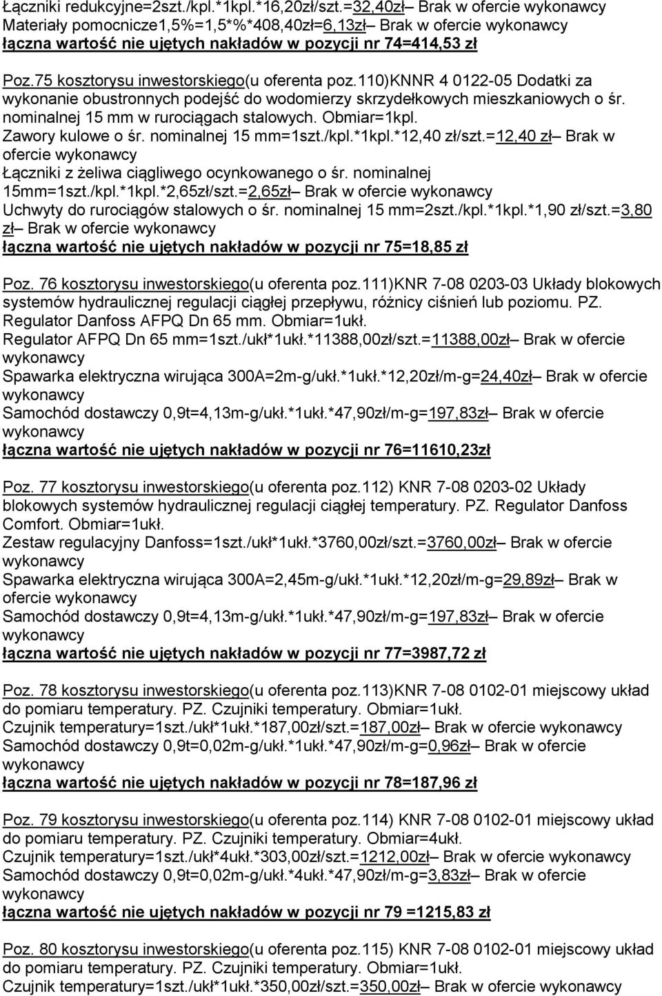 110)knnr 4 0122-05 Dodatki za wykonanie obustronnych podejść do wodomierzy skrzydełkowych mieszkaniowych o śr. nominalnej 15 mm w rurociągach stalowych. Obmiar=1kpl. Zawory kulowe o śr.