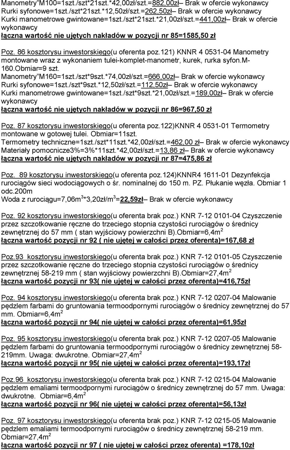 121) KNNR 4 0531-04 Manometry montowane wraz z wykonaniem tulei-komplet-manometr, kurek, rurka syfon.m- 160.Obmiar=9 szt. Manometry M160=1szt./szt*9szt.*74,00zł/szt.