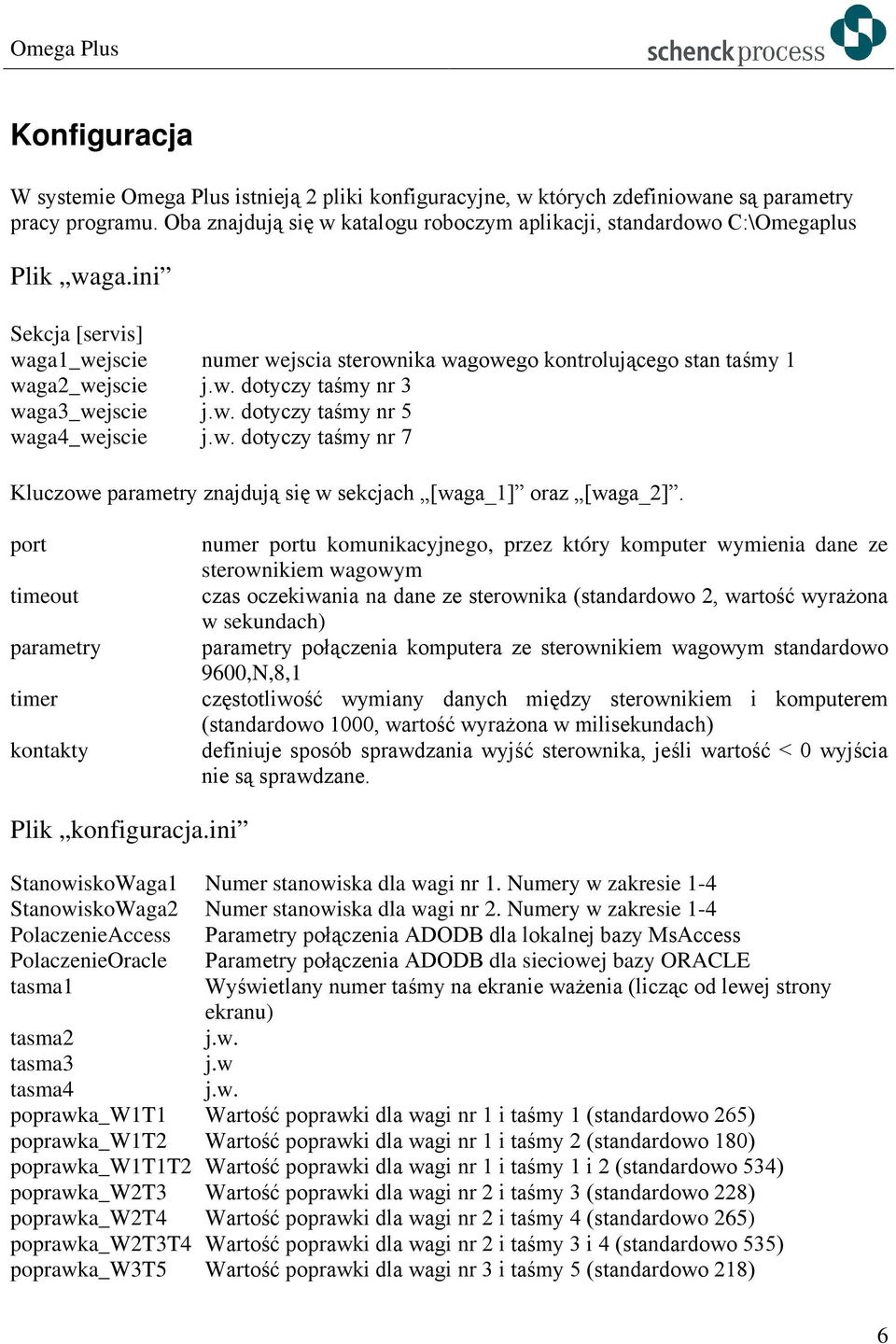 w. dotyczy taśmy nr 5 waga4_wejscie j.w. dotyczy taśmy nr 7 Kluczowe parametry znajdują się w sekcjach [waga_1] oraz [waga_2].