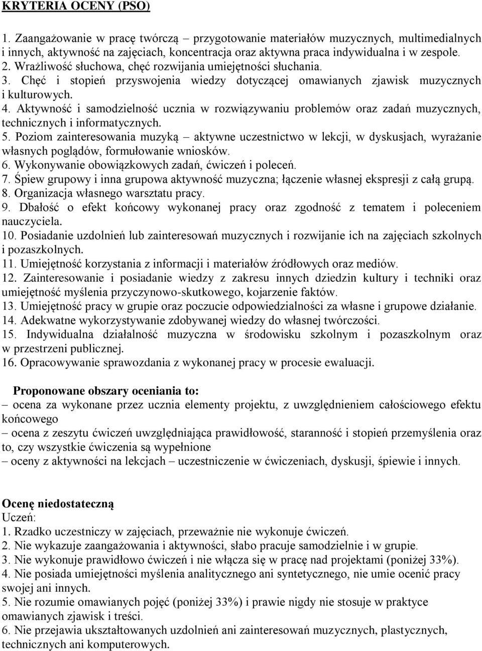 Aktywność i samodzielność ucznia w rozwiązywaniu problemów oraz zadań muzycznych, technicznych i informatycznych. 5.