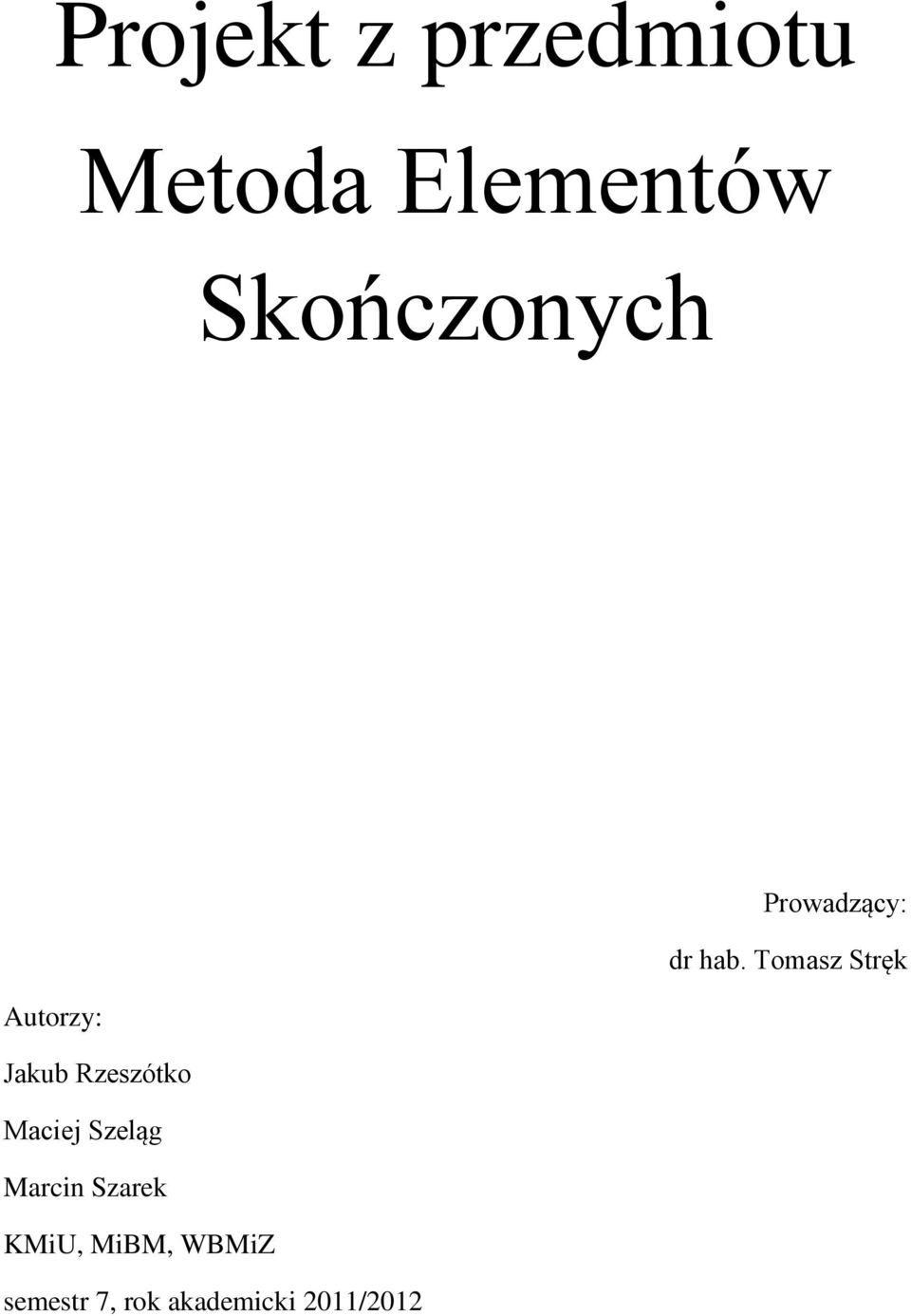 Tomasz Stręk Autorzy: Jakub Rzeszótko Maciej