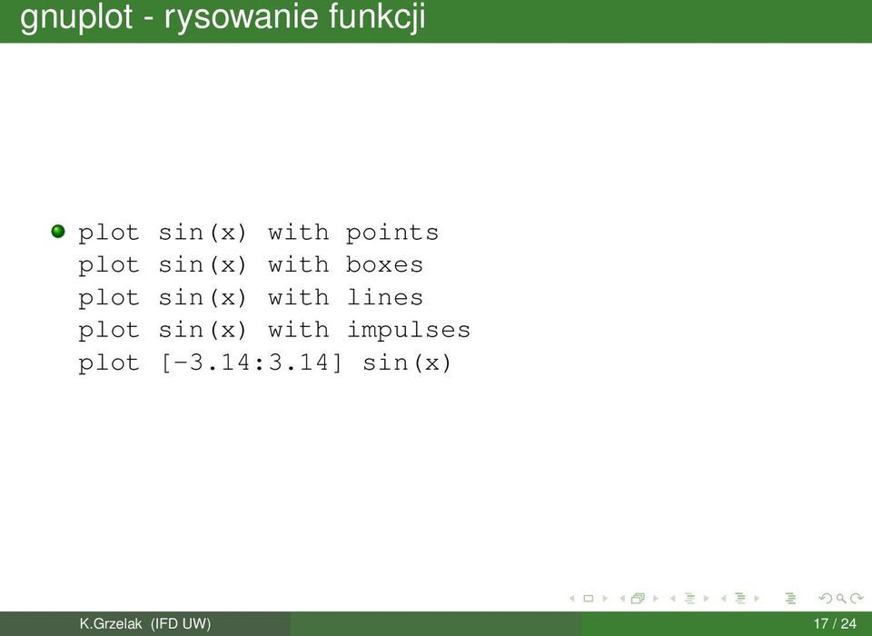 sin(x) with lines plot sin(x) with impulses