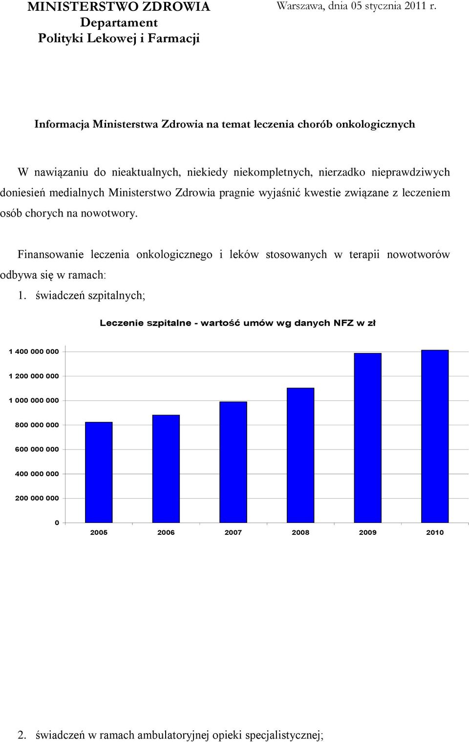 Ministerstwo Zdrowia pragnie wyjaśnić kwestie związane z leczeniem osób chorych na nowotwory.