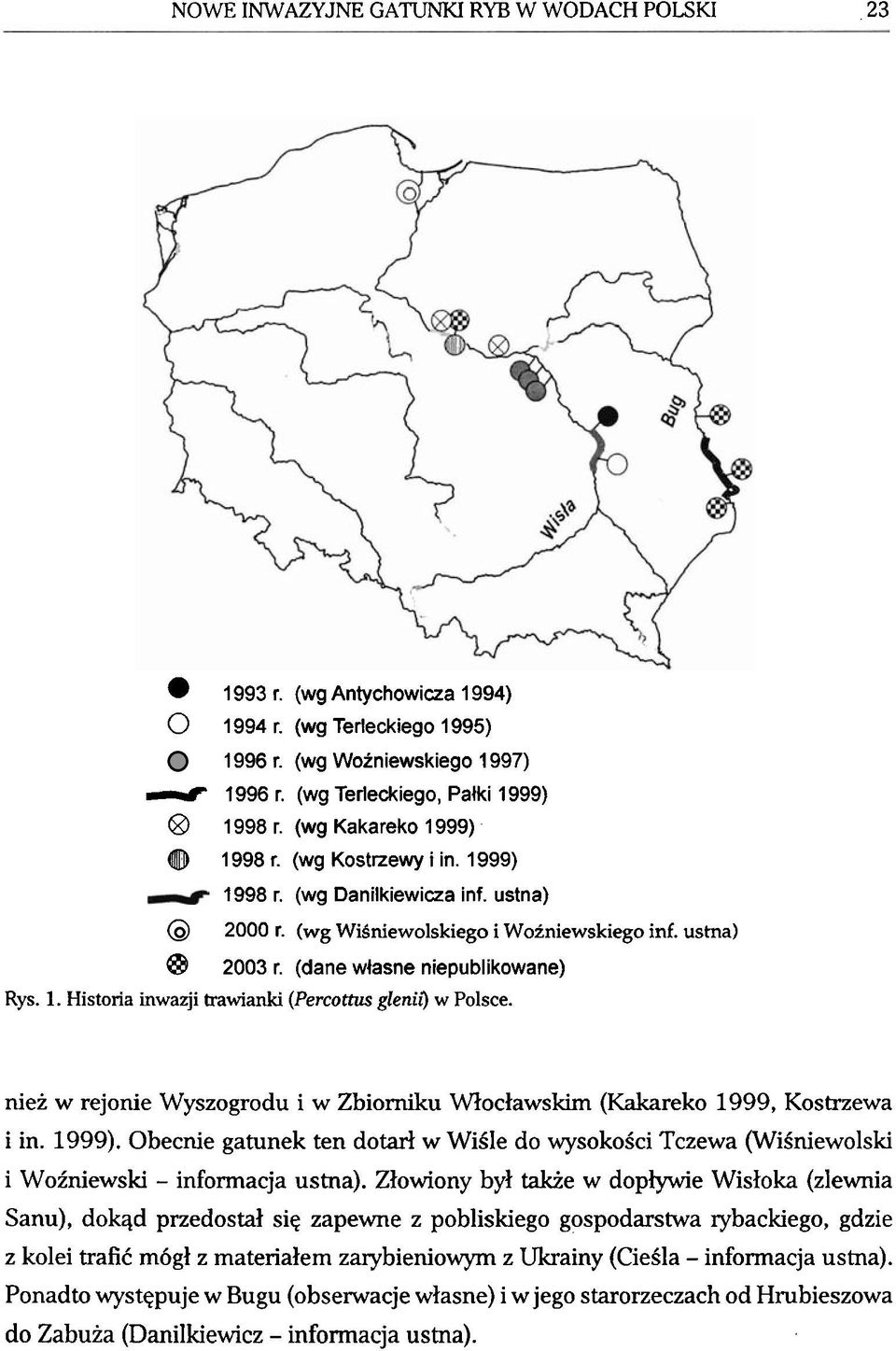 niez W rejonie Wyszogrodu i W Zbiorniku Woclawskim (Kakareko 1999, Kostrzewa i in. 1999). Obecnie gatunek ten dotad W WiSle do wysokoici Tczewa (WiSniewolski i Woiniewski - informacja ustna).