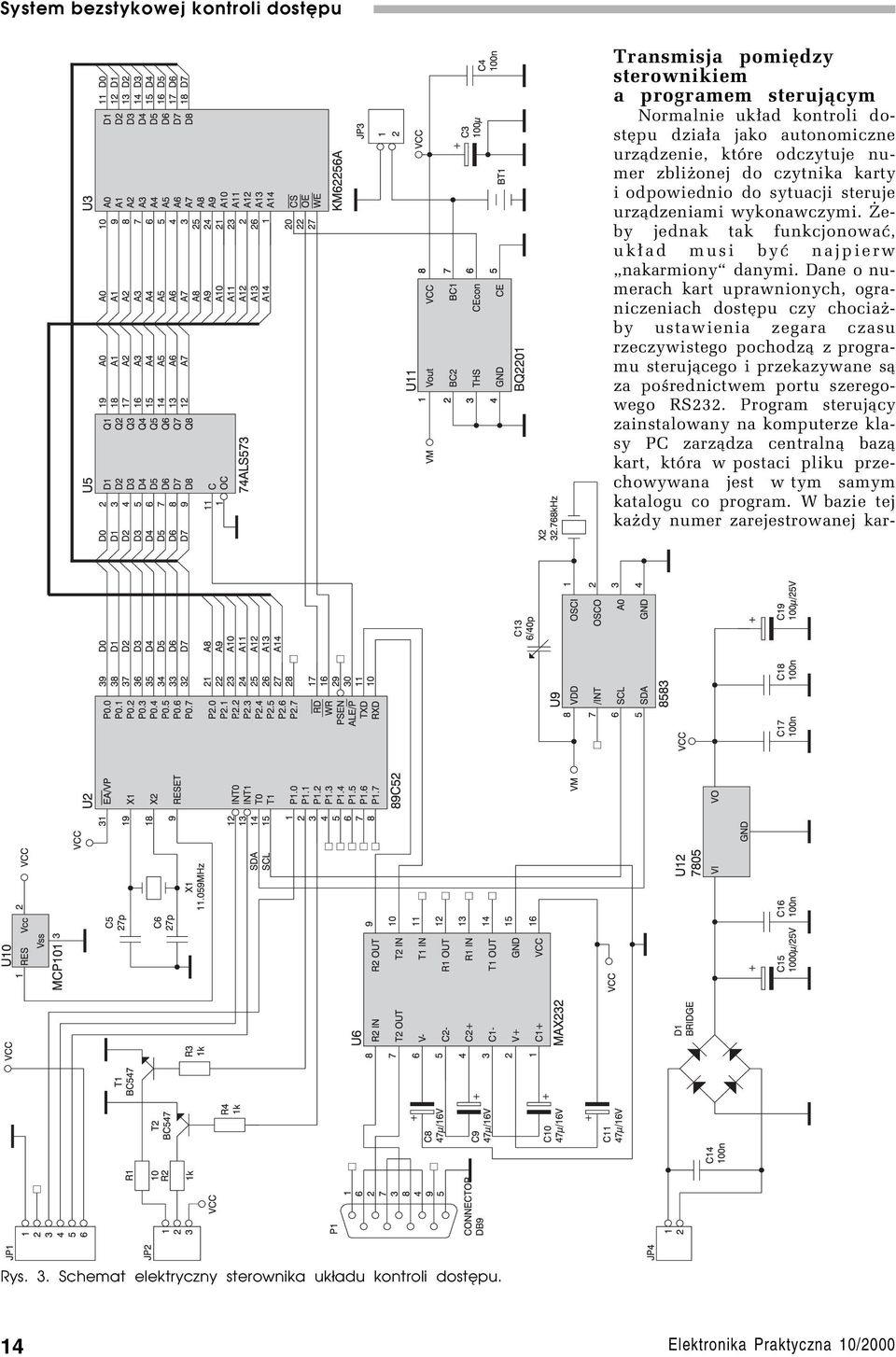 Dane o numerach kart uprawnionych, ograniczeniach dostípu czy chociaøby ustawienia zegara czasu rzeczywistego pochodz¹ z programu steruj¹cego i przekazywane s¹ za poúrednictwem portu szeregowego