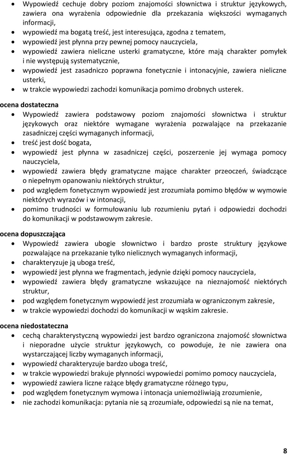 wypowiedź jest zasadniczo poprawna fonetycznie i intonacyjnie, zawiera nieliczne usterki, w trakcie wypowiedzi zachodzi komunikacja pomimo drobnych usterek.