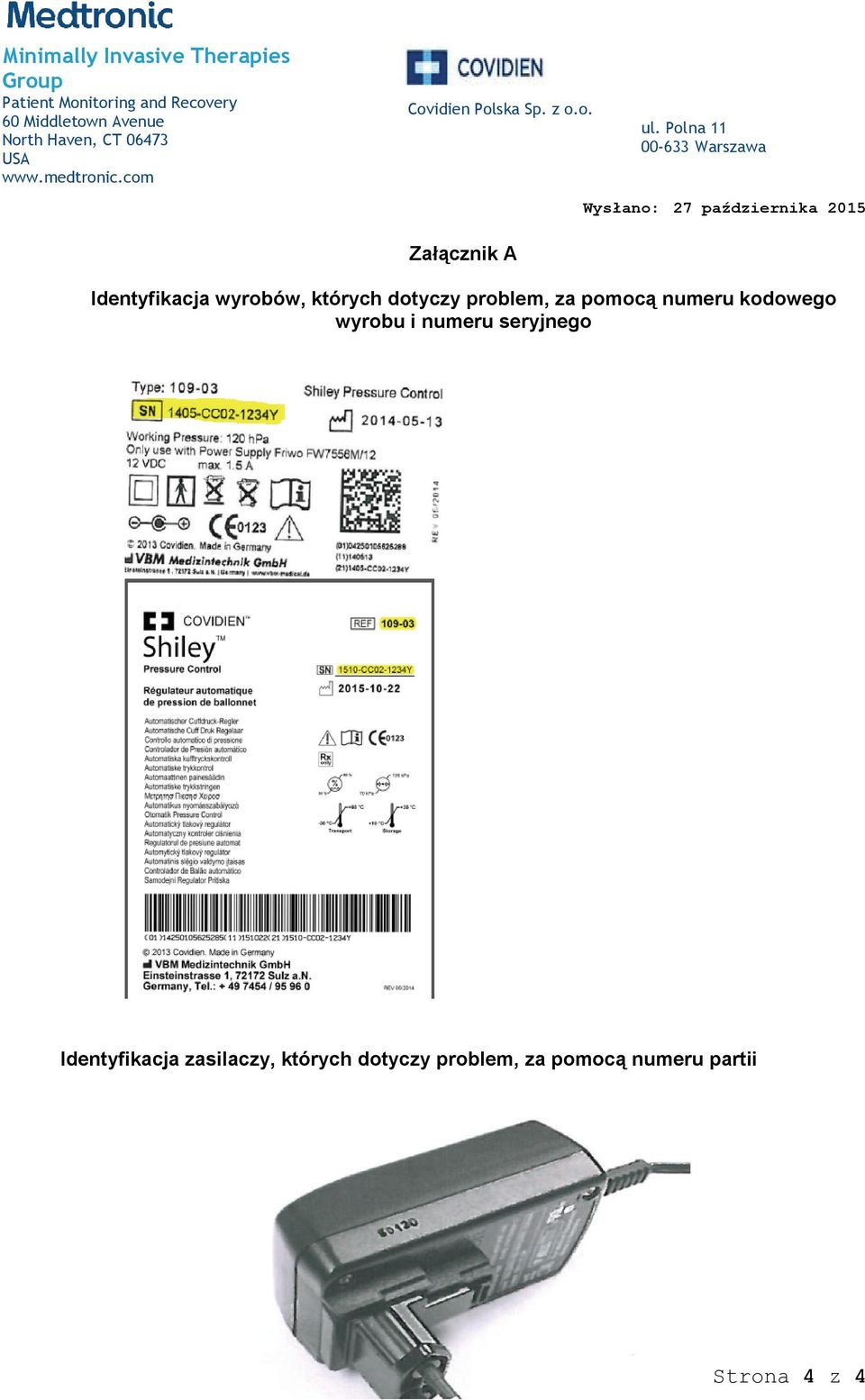 i numeru seryjnego Identyfikacja zasilaczy,