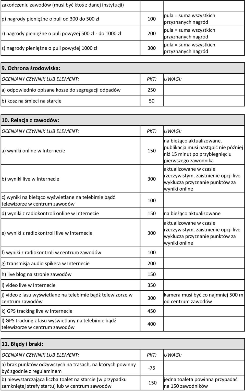 Ochrona środowiska: a) odpowiednio opisane kosze do segregacji odpadów 2 b) kosz na śmieci na starcie 10.