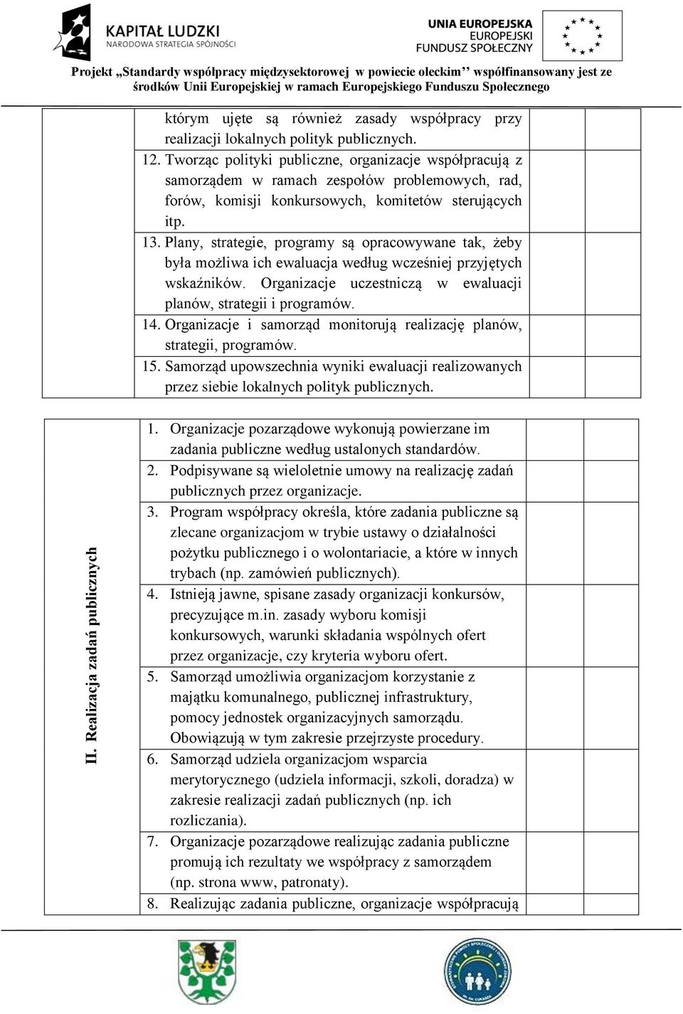 Plany, strategie, programy są opracowywane tak, żeby była możliwa ich ewaluacja według wcześniej przyjętych wskaźników. Organizacje uczestniczą w ewaluacji planów, strategii i programów. 14.