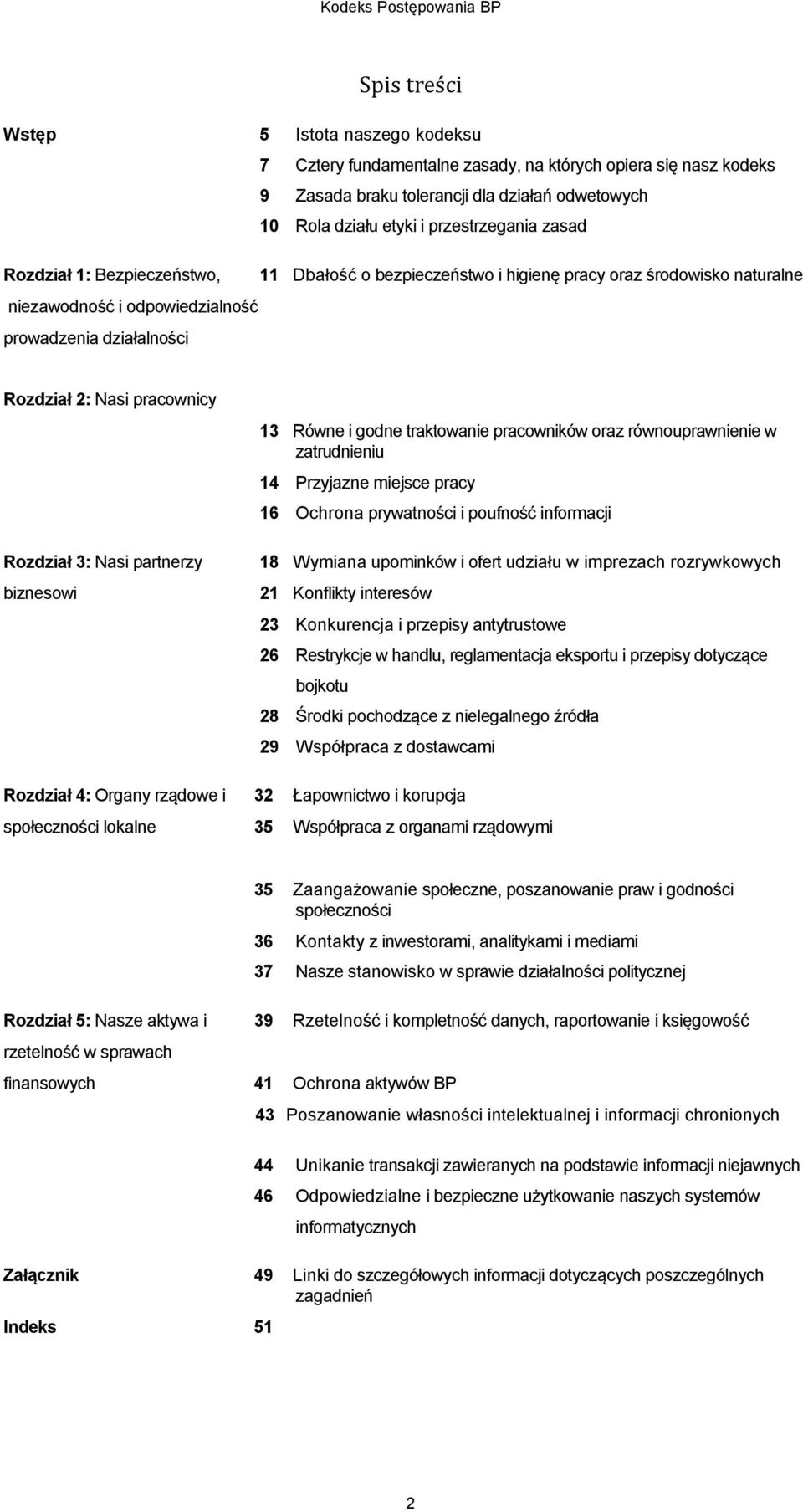 3: Nasi partnerzy biznesowi 13 Równe i godne traktowanie pracowników oraz równouprawnienie w zatrudnieniu 14 Przyjazne miejsce pracy 16 Ochrona prywatności i poufność informacji 18 Wymiana upominków