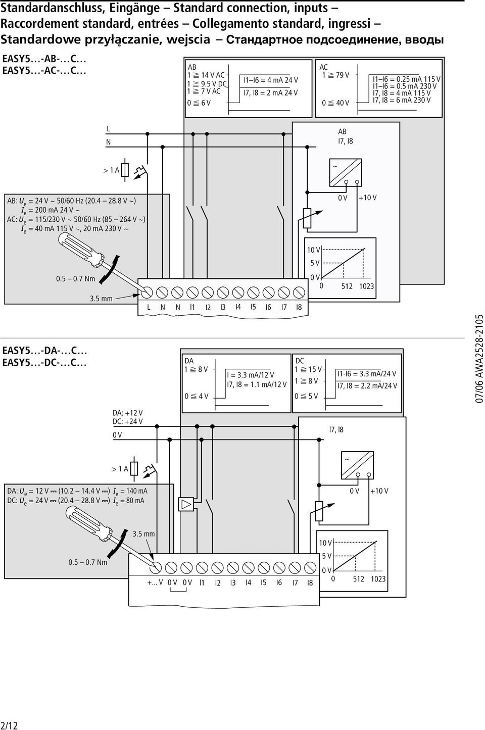 5 ma 23 I7, I8 = 4 ma 115 V I7, I8 = 6 ma 23 N AB I7, I8 > 1 A h AB: U e = 24 V h 50/60 Hz (20.4 28.