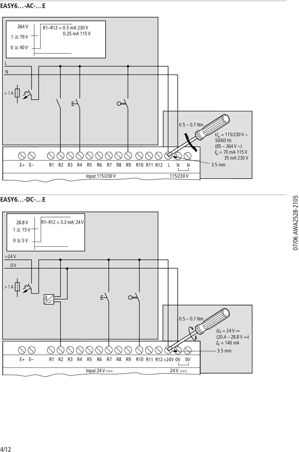 35 ma 23 3.5 mm Input 115/23 115/23 EASY6 -DC- E 28.8 V R1 R12 = 3.