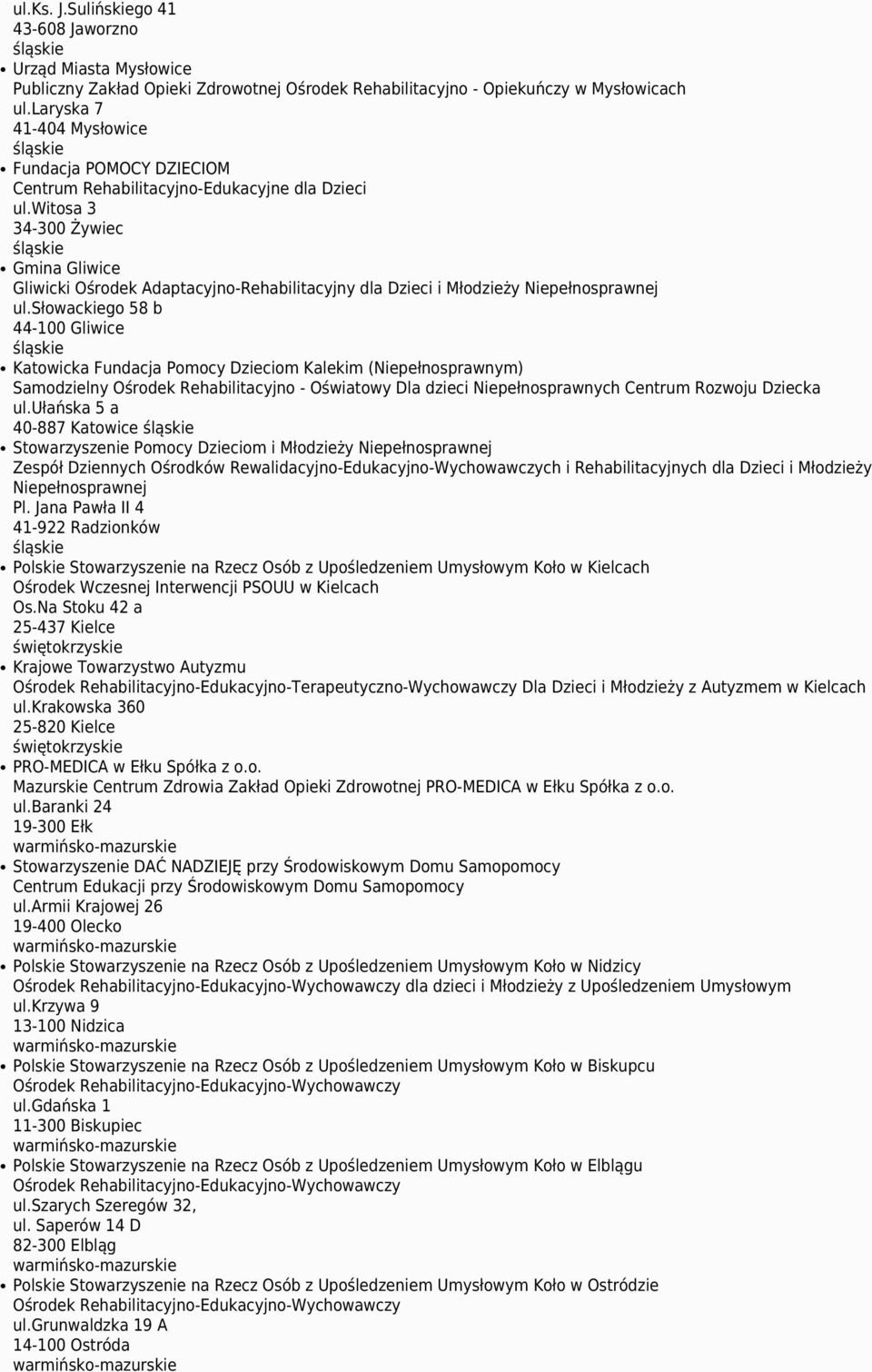 witosa 3 34-300 Żywiec Gmina Gliwice Gliwicki Ośrodek Adaptacyjno-Rehabilitacyjny dla Dzieci i Młodzieży Niepełnosprawnej ul.