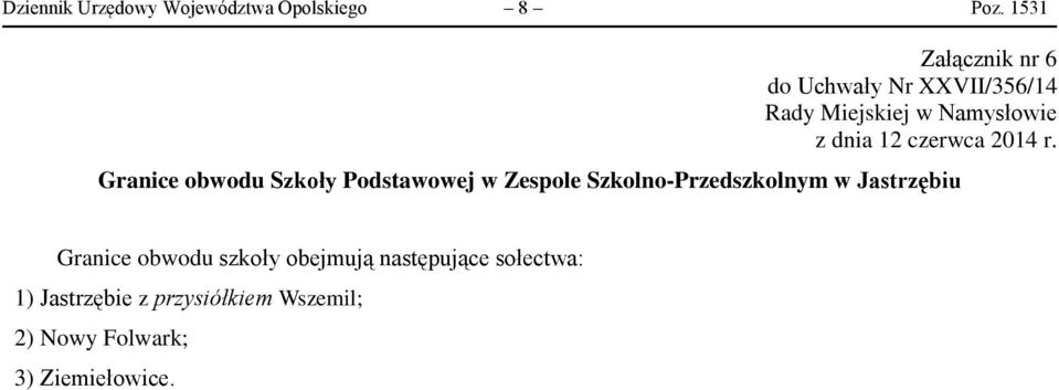 Szkolno-Przedszkolnym w Jastrzębiu Granice obwodu szkoły obejmują